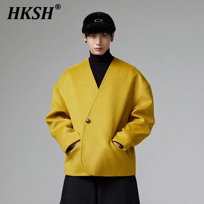 HKSH Autumn Winter New Men's Tide Punk Niche Design Loose Wool Single Button Cardigan Chic Elegant Jacket Women Y2K Coats HK3459