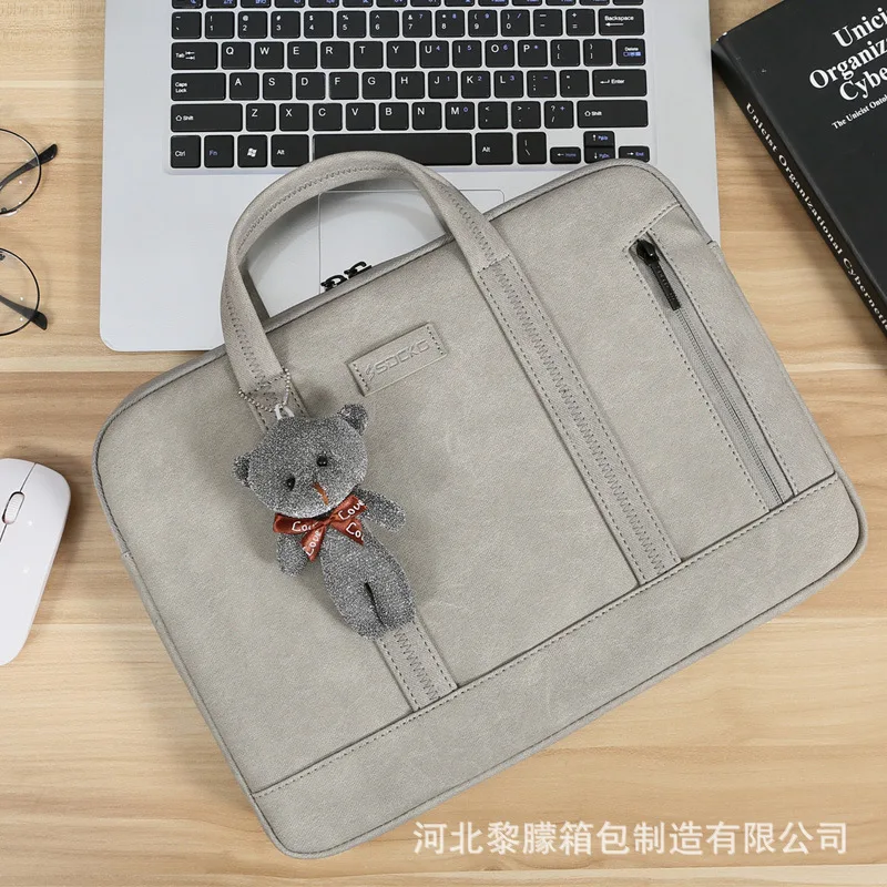 11 12 13 14 15 Inch Waterproof PU Laptop Notebook Bag Case Briefcase Sleeve Handbag Portable Kumon for Women with Small Bear