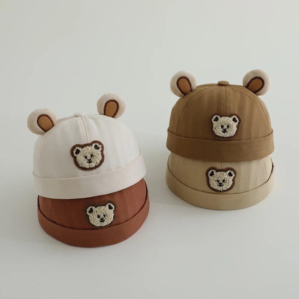 หมีน่ารักเด็ก Brimless หมวกการ์ตูนเด็กวัยหัดเดินโดม Melon หมวก 1-3 ปีเด็กหญิงฝ้ายหมวก Bonnet ฤดูใบไม้ผลิเด็ก Docker หมวก