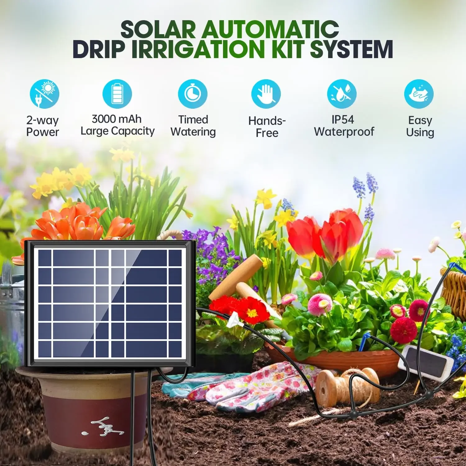 Drip Irrigation Kit - Skycow Solar & USB Power Drip Irrigation System 15 Potted Indoor Outdoor Garden Balcony