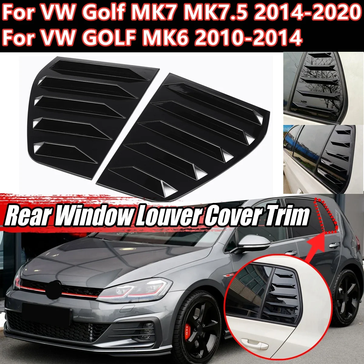 2PCS Car Rear Window Shutter Cover Trim Window Louver Side Vent Trim for VW GOLF 6 GOLF 7 GOLF 7.5 GOLF 8 MK7/7.5/8 GTI GTD R