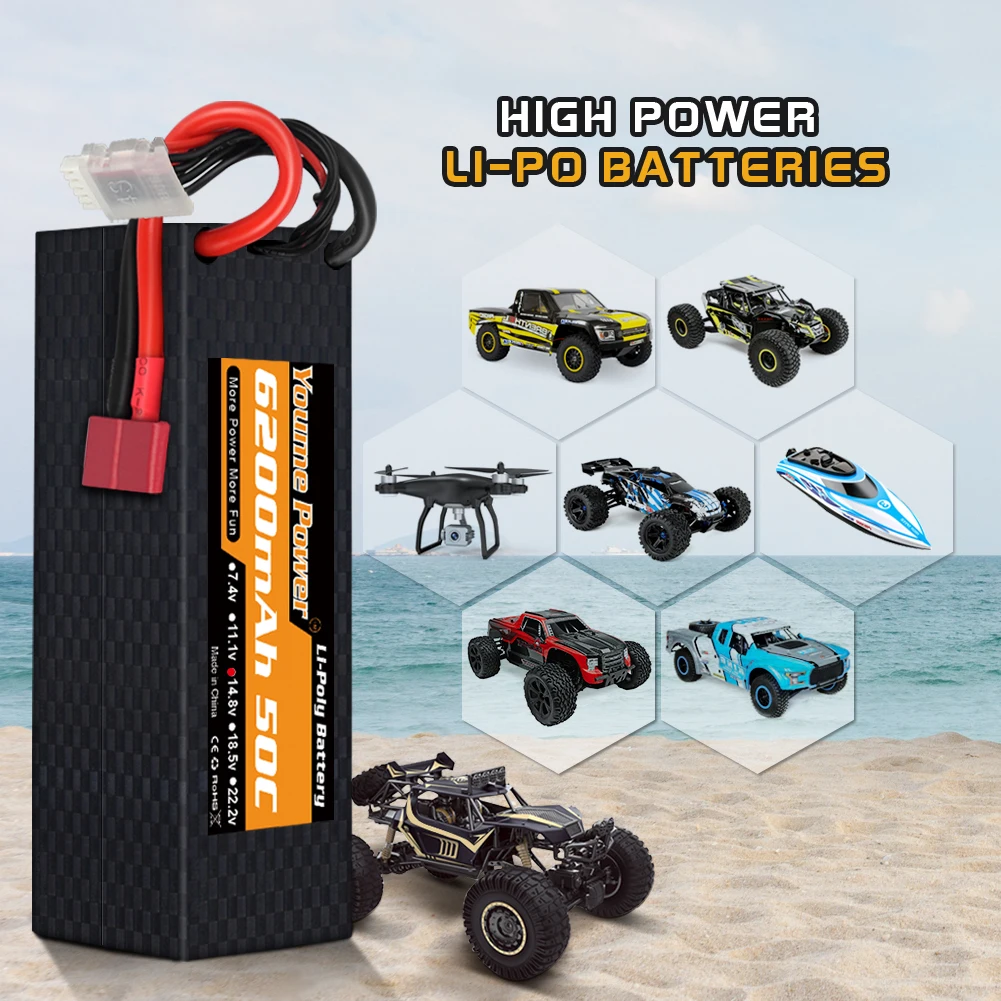 YOUME 6200mah يبو 2S 3S 4S بطارية 7.4 فولت 11.1 فولت 14.8 فولت 50C غطاء واقٍ مزخرف لهاتف آيفون لطائرات الهليكوبتر RC قطع غيار شاحنات القارب #6