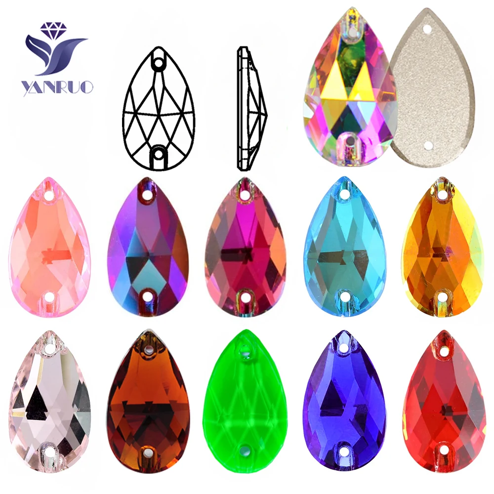 YANRUO Drop 6A Hochwertige Flache Strass-Steine zum Aufnähen Glas-Glitzer Neon DIY Kristallsteine für Nähzubehör