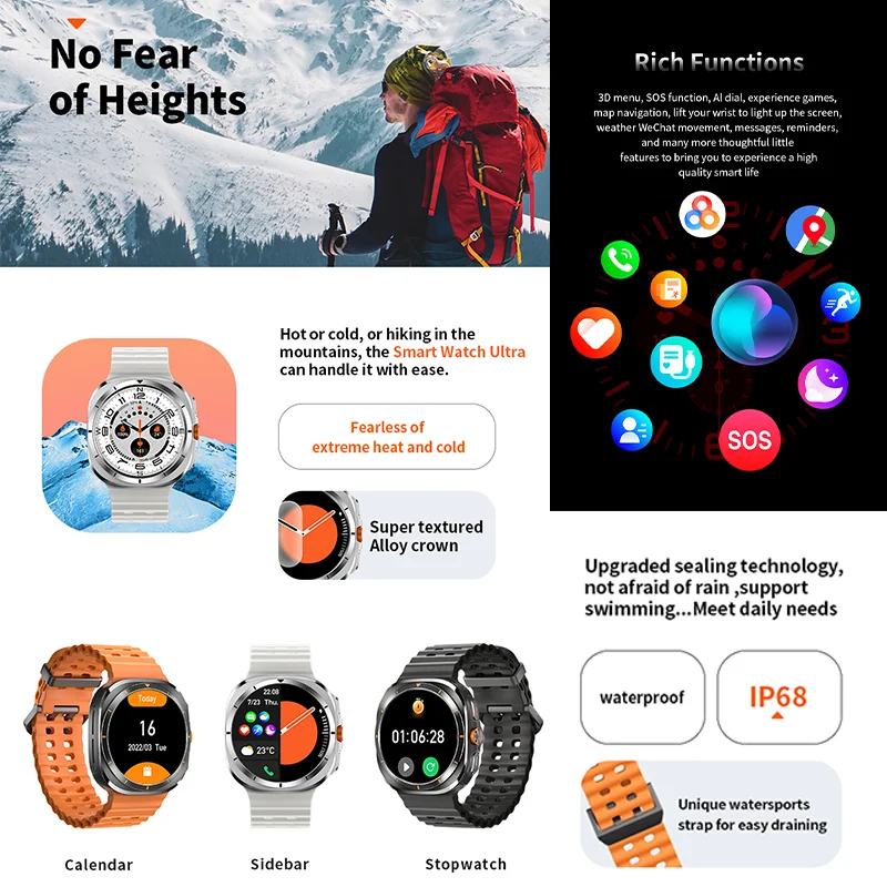 2024 New Multi functional Men's Smart Watch AMOLED Screen 100+Sports Mode Fitness Tracker Health Monitoring Outdoor Smart Watch