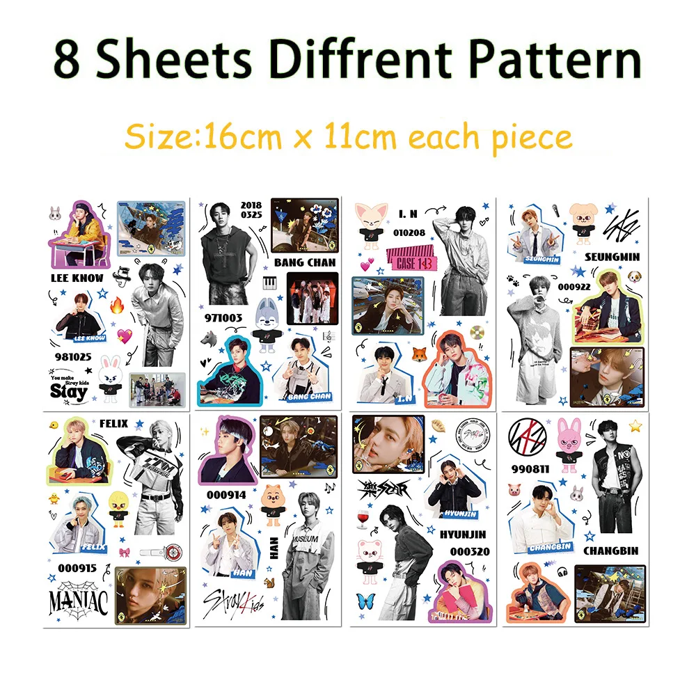 

8PCS Kpop Stray Kids SKZOO Series Sticker DIY Hand Account Sticker Notebook Skateboard Decorative Sticker Gift