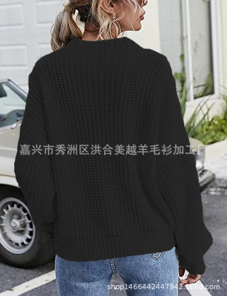 Spring And Autumn Women's Crew Neck Sweater Knitted Long Sleeve Sweater Pullover