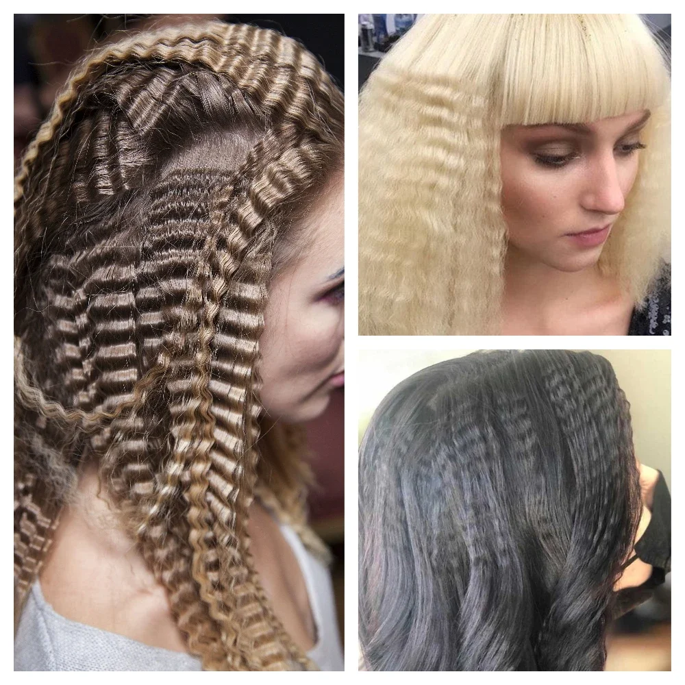 رقيق الشعر العقص الحديد الأسنان الكبيرة المموج الحديد تكثيف الشعر المكشكش لوحات واسعة سريع الحرارة مكواة تجعيد موجة تصفيف أداة