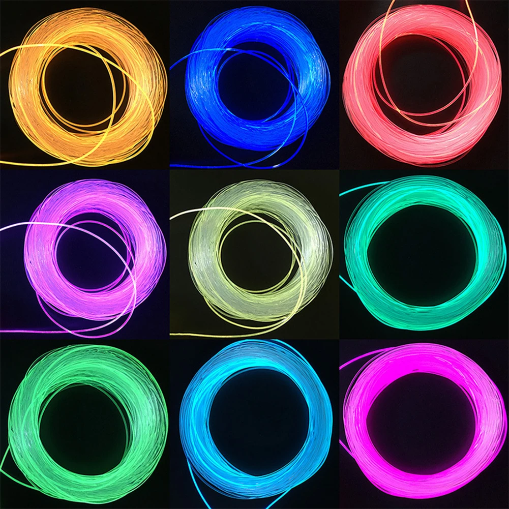 Cabo de fibra óptica de brilho para carro e decoração, atmosfera colorida luz, luzes led, decoração brilhante e luminosa, longo, PMMA, 1.5mm, 2mm, 3mm de diâmetro, 1m