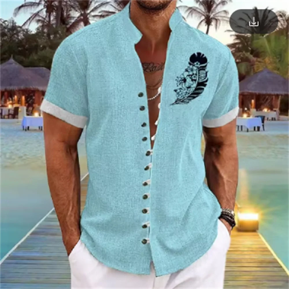 

Nueva camisa de manga corta de lino для мужчин, con un estilo retro Modern, estampado deembaliimentos, удобные и трансспиральные