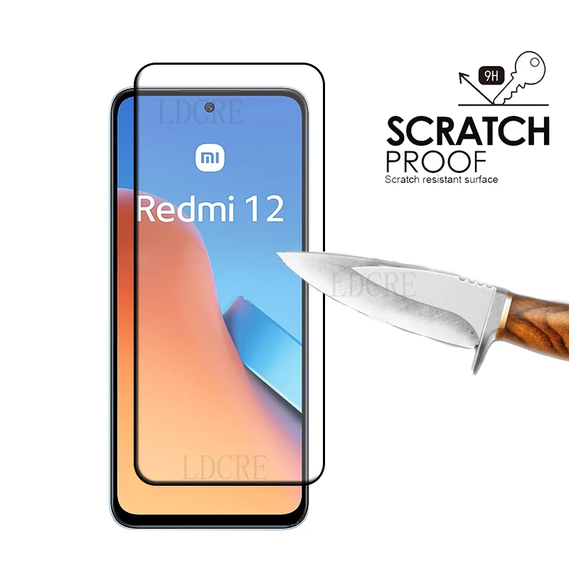 6-in-1 For Xiaomi Redmi 12 Glass Redmi 12 Tempered Glass Protective Full Cover Glue 9H HD Screen Protector Redmi 12 Lens Glass