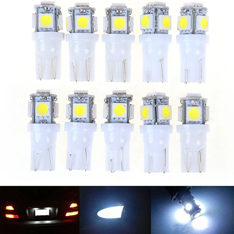 10Pcs White T10 Wedge 5-SMD 5050 5W5 LED License Plate Bulbs Indicator Light