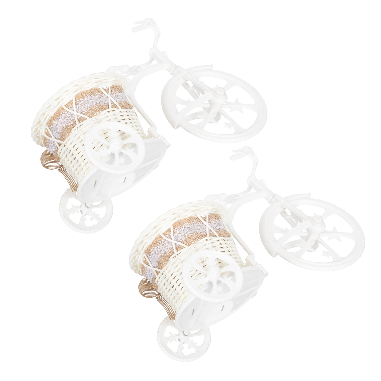 

2pcs Mini Bike Woven Flower Basket Rural Style Small Table Rattan Iron Wire Storage Fruit Artificial Decor Modern Farmhouse