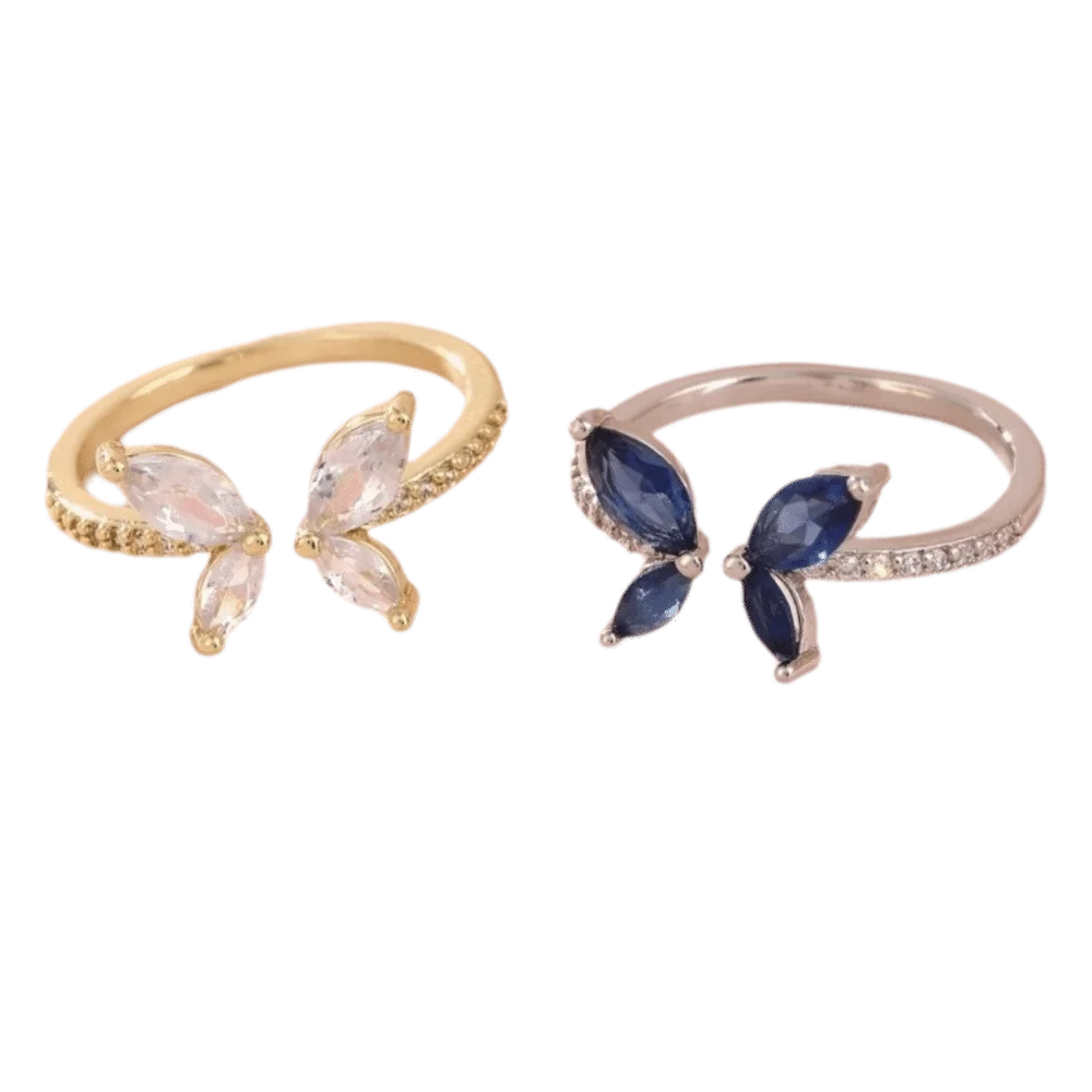 Sweet Light Luxury Zircon Butterfly Ring Exquisite Adjustable Butterfly Opening Ring Rhinestone Metal Crystal Ring Daily