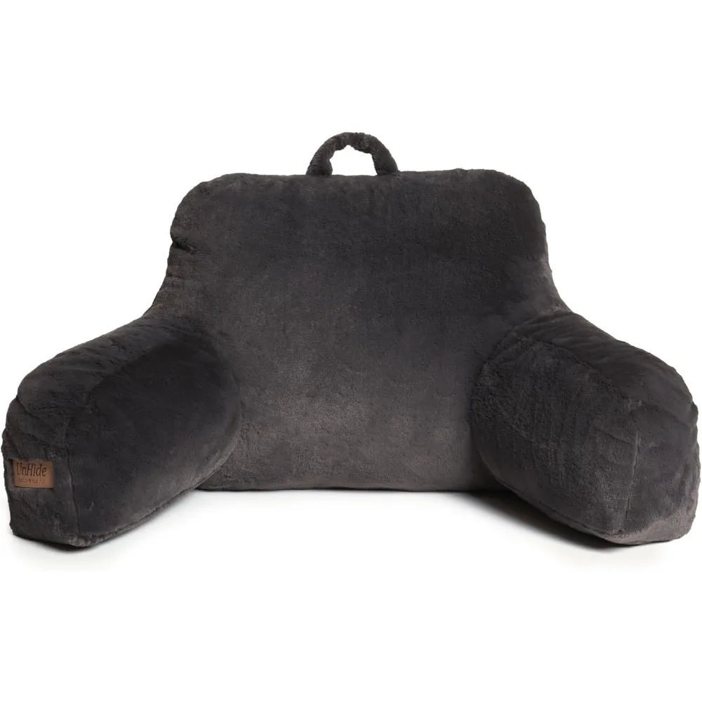 Squish Backrest Pillow A Large Pillow with Arms for Sitting Up in Bed, Reading or Lounging Removable, Washable Faux Fur Cover