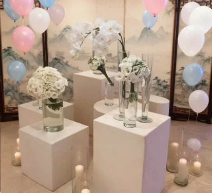 

4pcs/set)Wedding Baby Pink Round/rectangle Pedestal Cake Plinths Stand Set For Baby Shower qq147