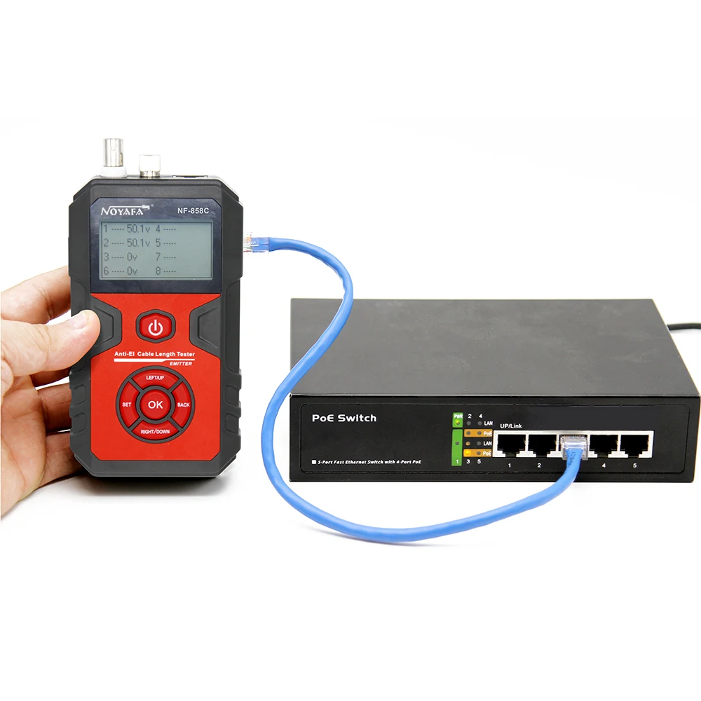 Imagem -05 - Noyafa-network Cabo Tester Line Locator Poe Bnc Port Piscando Luz Vermelha Medida de Teste Comprimento Cabo Tracker Nf858c