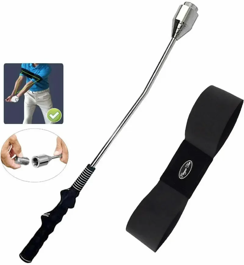 Golf Swing Stick Grip Trainer With Arm Band for Right Handed Golfer Training Aid Equipment Practice Rod Portable