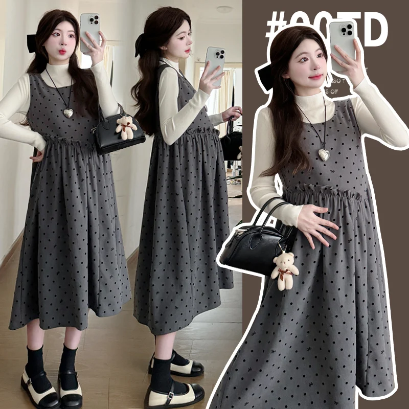 وصل حديثًا لخريف/شتاء 2025 مجموعة وزرة الأمومة على الطراز الكوري-فساتين فضفاضة للتخسيس مقاس كبير للنساء الحوامل