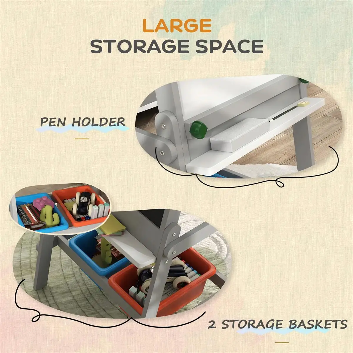 for kids Art Easel with Paper Roll - Double-Sided Whiteboard for Creative Fun - Gray