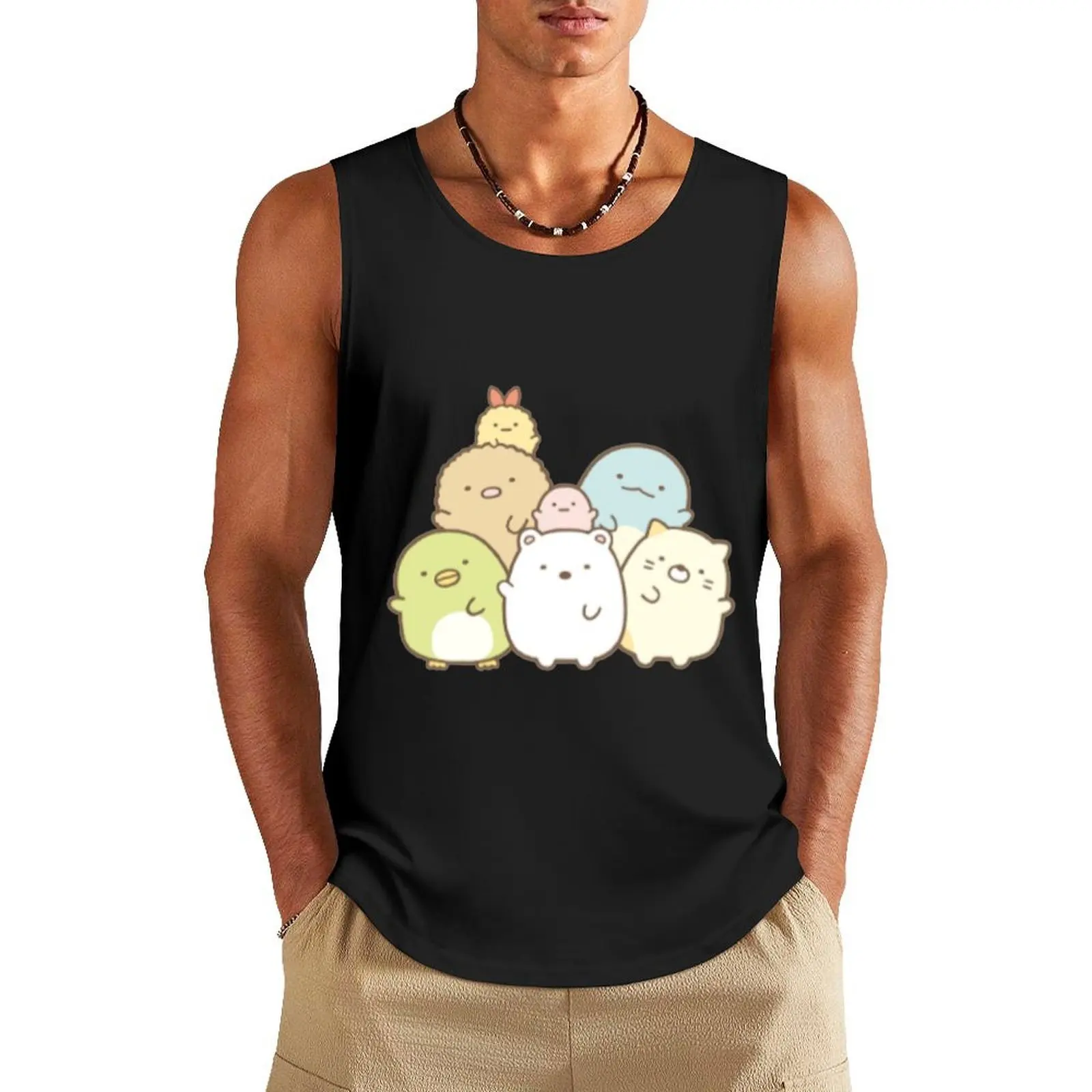 

Happy Waving Sumikko Gurashi Inspired Tank Top gym Men's t-shirts Men's summer t-shirt sleeveless shirts male top