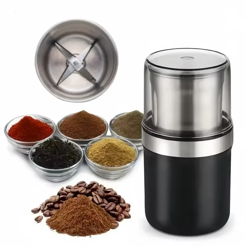 Electric Spice Grinder Coffee Bean Herb Stainless Steel Small with Brush One Touch Button