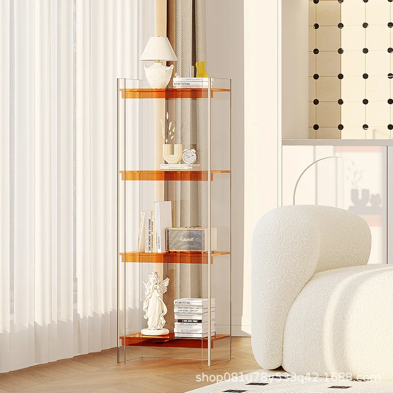 Light Luxury Household Acrylic Transparent Bookcase, Simple Floor Shelf Figure Integrated, Wall Storage Bookshelf
