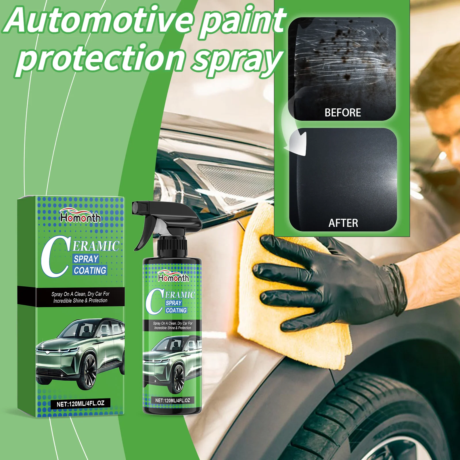 

Спрей для автомобильного покрытия 120 мл - Автомобильная краска воском Средство для покрытия кристаллами Защита краски Водоотталкивающий спрей Универсальный для всех автомобилей