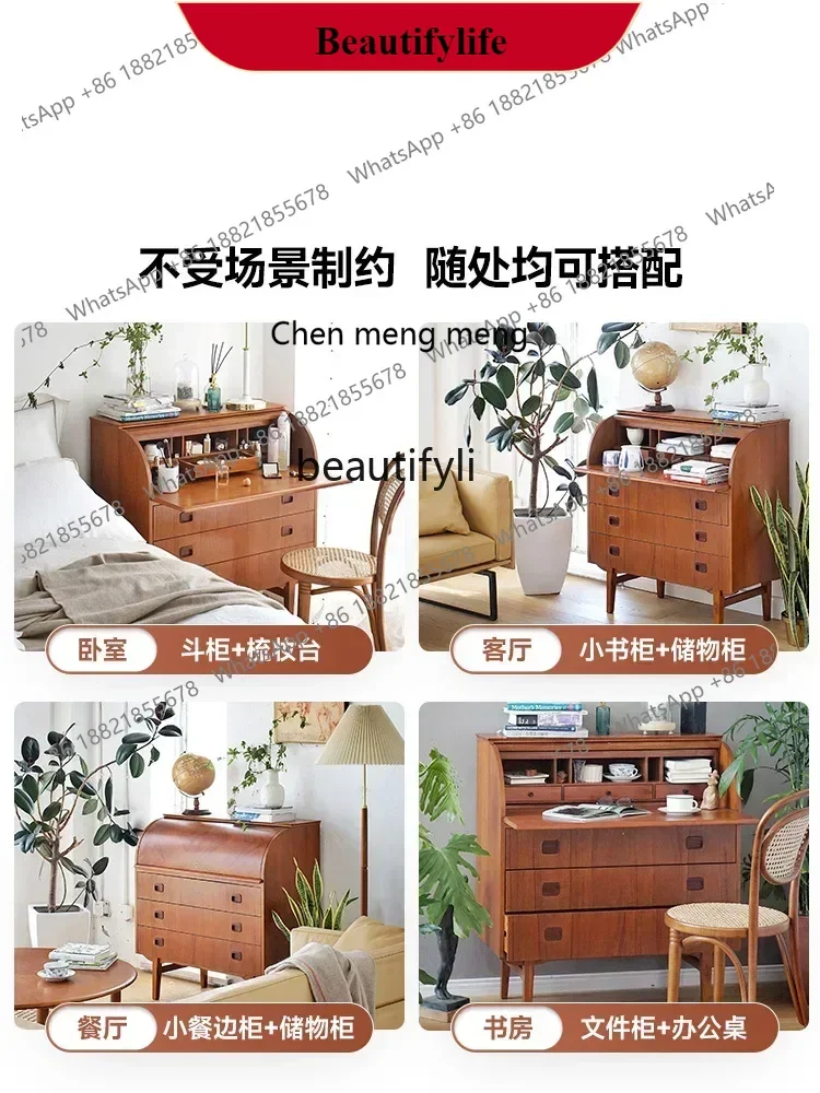 

G153 Teak round head, flip dresser retro, bedroom vanity cabinet, storage side cabinet