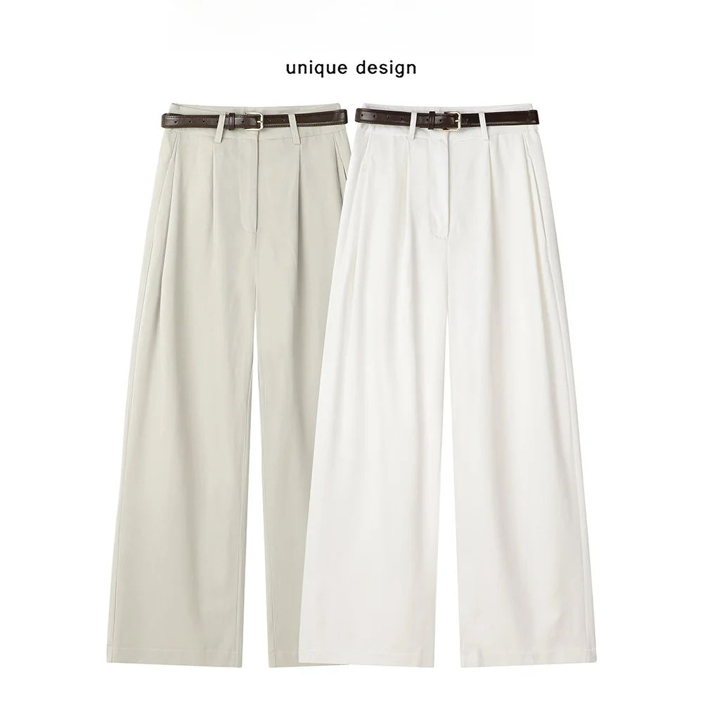 

Брюки с высокой талией, повседневные, свободного кроя, с широкими штанинами, плиссированные, универсальные, для ранней осени, в корейском стиле, для офиса, длинные