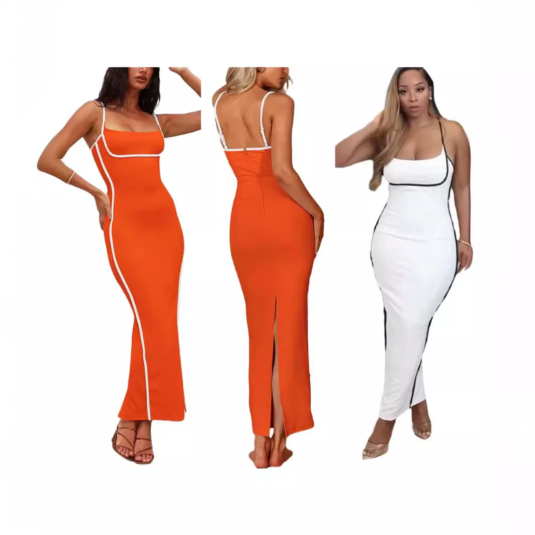 Luxury Dresses Women 2024 Elegant Bath Exits Clothing Lady Slip Sexy Outlet Beach White Spaghetti Strap Contrasting Slim Fit