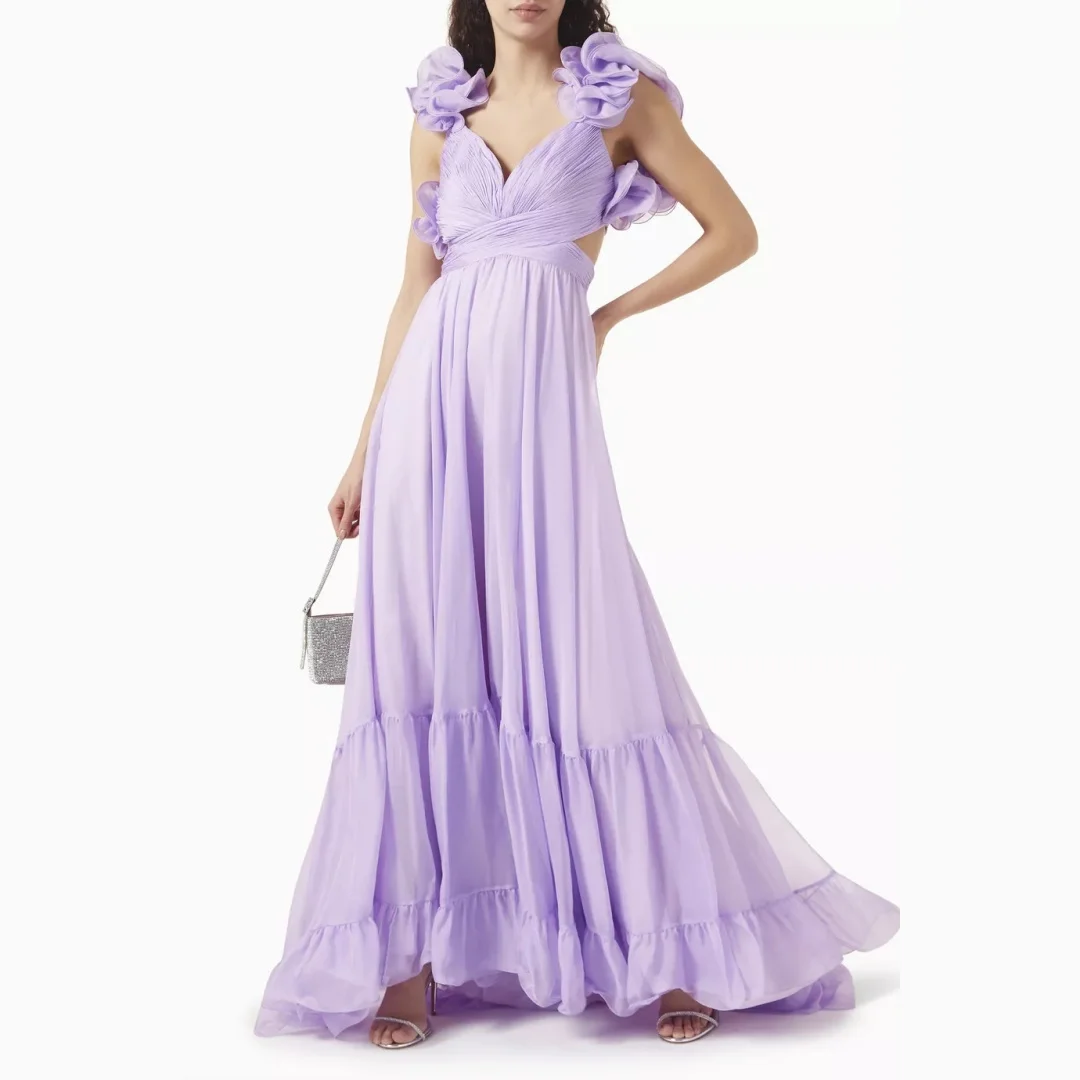 Elegante chiffon plissado em camadas cintas de espaguete vestidos de noite sem costas a linha elegante cocktail vestidos de festa de casamento vestido de baile
