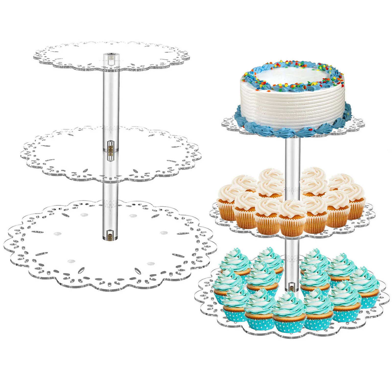 3/4 Tier Acrylic Cupcake Display Stand Dessert Pastry macarons Shelf plate For Wedding Birthday Family Party Decoration