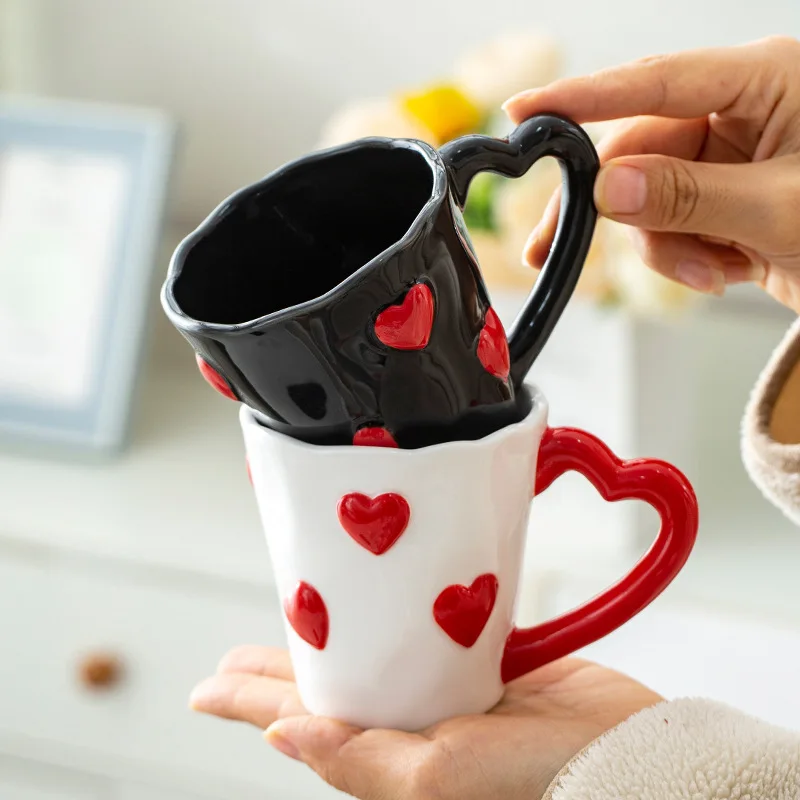 

Cartoon hand-painted heart-shaped handle ceramic mug,home breakfast milk cups,couple water cup,office afternoon tea coffee cup