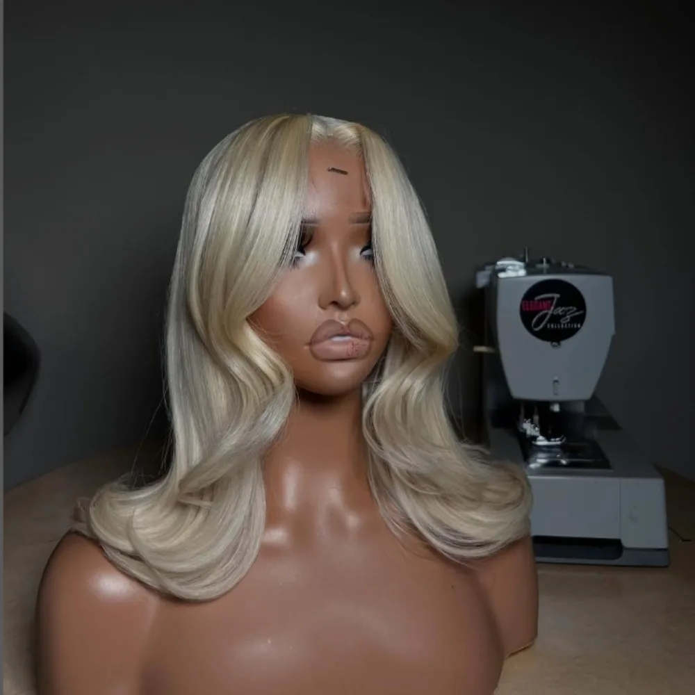 613ブロンドウィッグ ボブ レースウィッグ HDレースフロント ショートウェーブウィッグ グルーレス サイドパート レースフロントウィッグ 耐熱性合成毛 デイリー