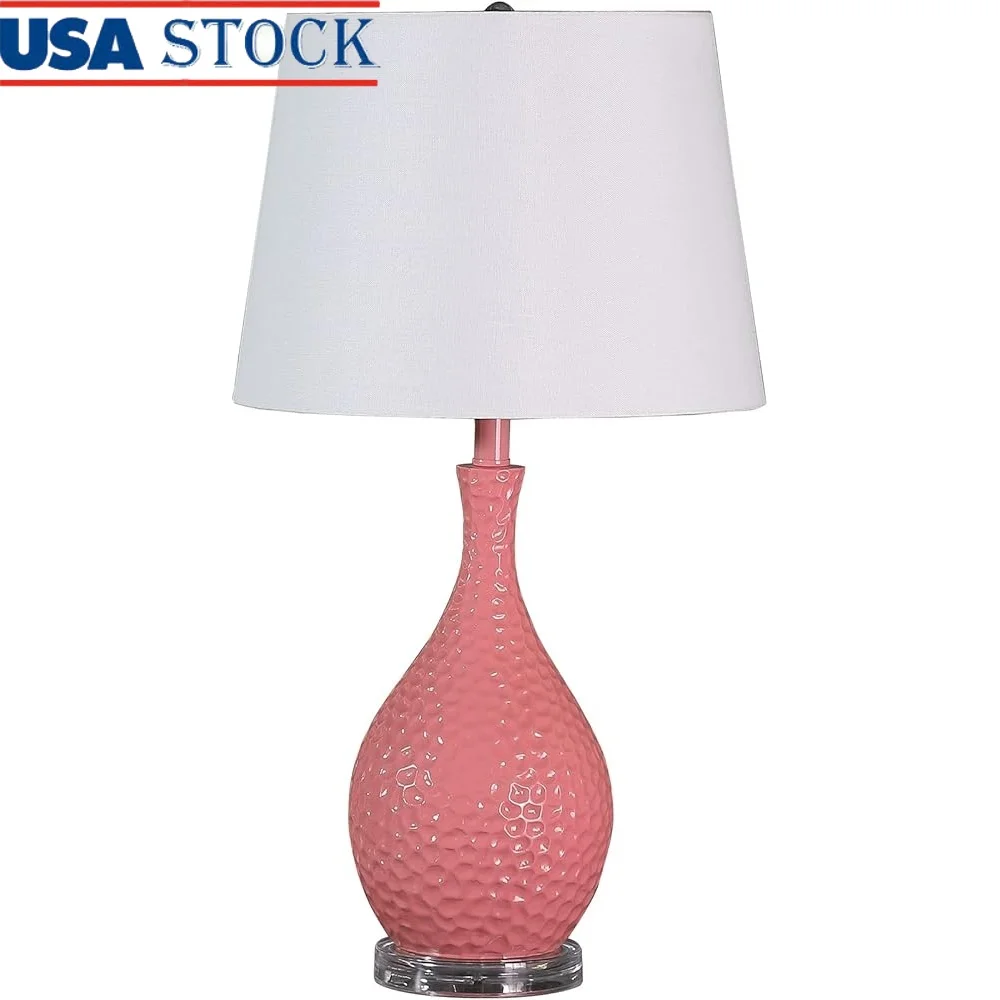 

28-дюймовая настольная лампа середины века из розовой гальки и абажура полубарабана, поворотный переключатель, внесенный в список UL, домашний декор