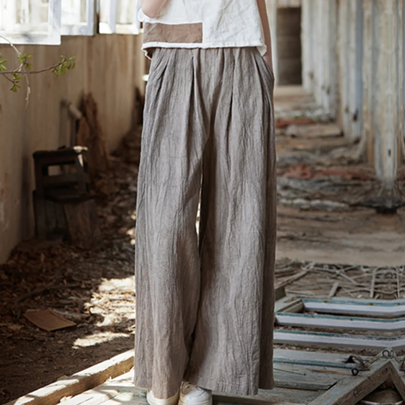 Vintage  Yoga Clothes Cotton  Linen Women High Waist Pants Baggy Loose  Large Oversized Size Women's Cargo Trousers Wide Leg