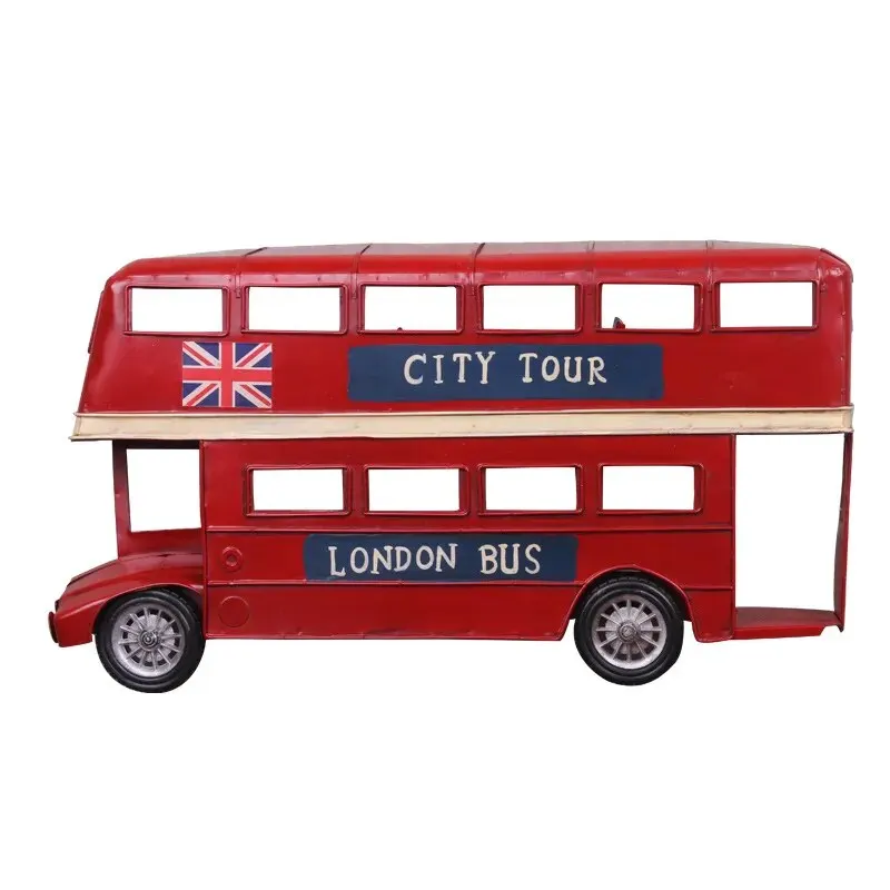 Handmade Iron Car Model Bar Wall Double-decker Bus Nostalgic Retro Toy Ornaments