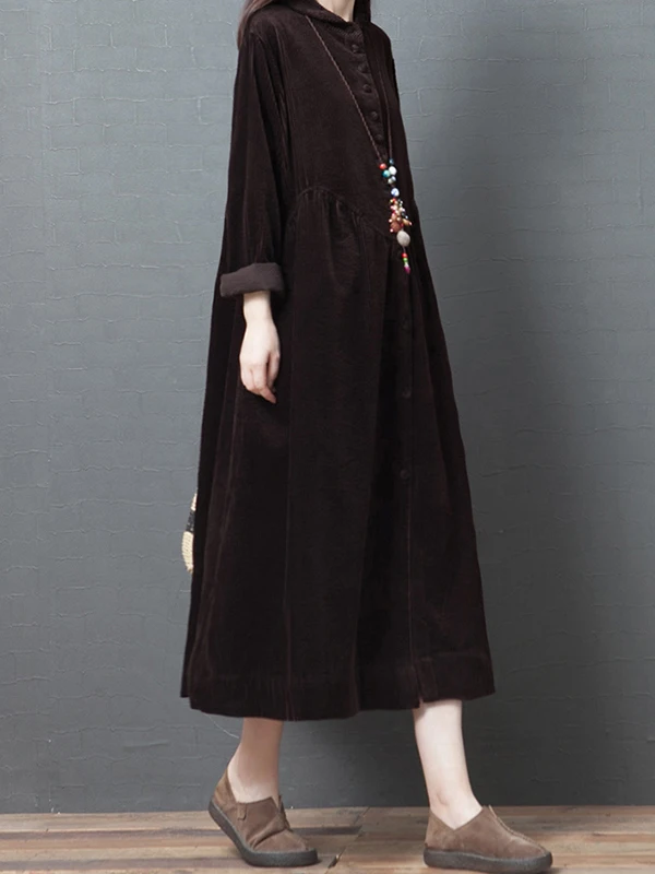 

Artistic Large Size Women's Loose Materni Corduroy Dr Long Sve irt Base Layer Skirt Commute Sle with kets