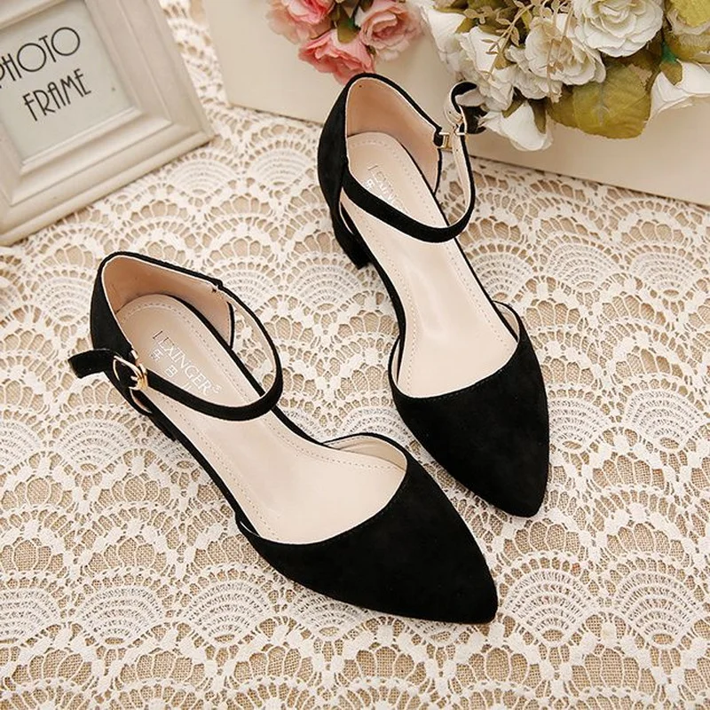 FHC 2024 New Women Pumps,Flock High Heels,Side Shallow Out Shoes,Ankle Buckle Strap,Pointed Toe,Pink,Black,Beige,Dropship