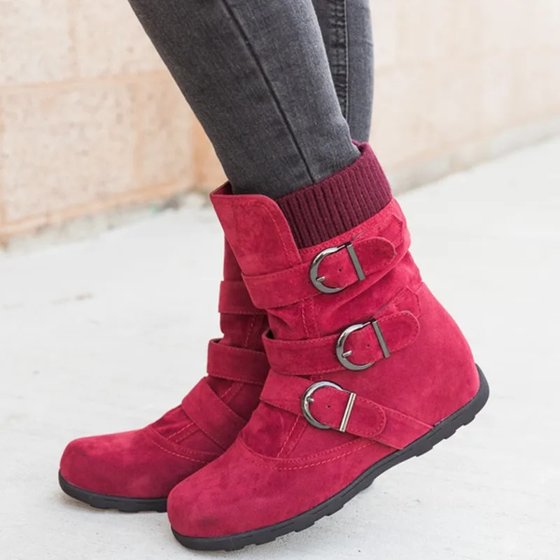 Women's Boots Winter Plush Keep Warm Mid Calf Boots Suede Round Head Zip Cotton Boots Plus Size Comfortable Shoes for Women New