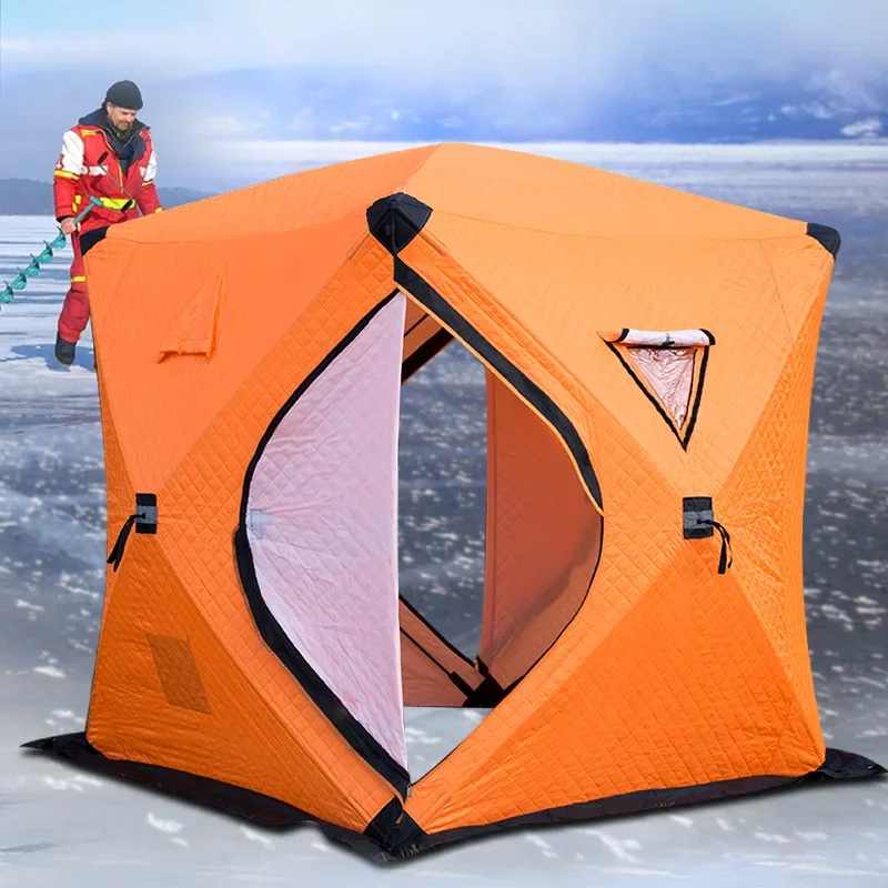 Imagem -05 - Barraca de Pesca do Gelo do Inverno com Saia Grossa do Algodão Acampamento Exterior Mantenha Morno Anti-neve Windproof Camadas 1.8x1.8m Camadas Inverno