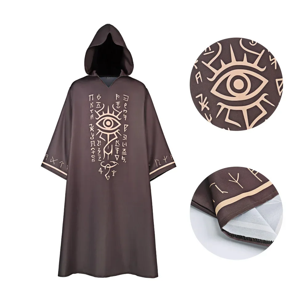 Túnica con Capucha Ojo de la Providencia, Runas de Cthulhu, Sacerdote, Bruja, Disfraz de Halloween Medieval Marrón Estampado