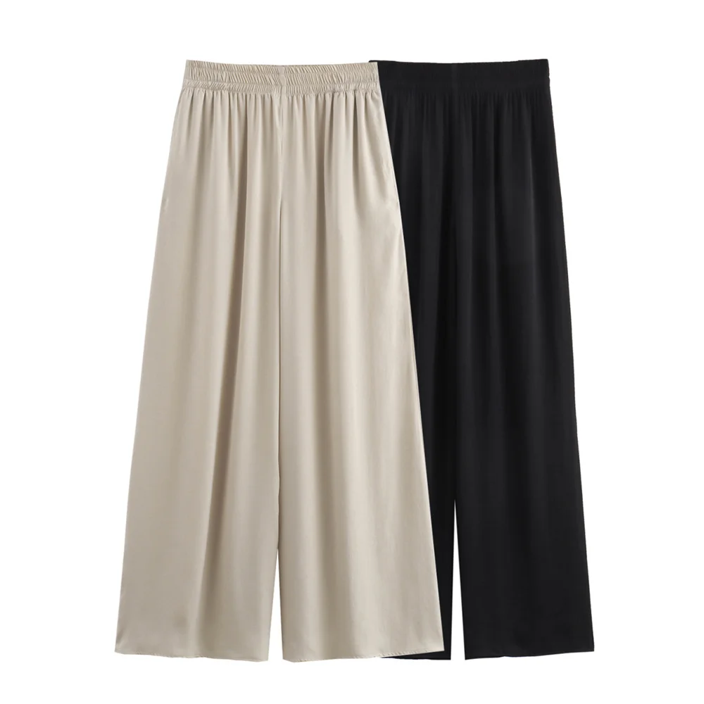 

UNIZERA Women's Elastic Waist Wide Leg Pants Solid Color Decoration Spring/Summer New Casual Women's Clothing