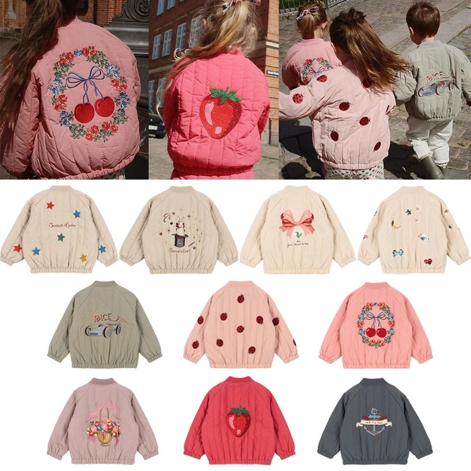 

2025 Winter Konges Slojd Baby Boys Jackets Lambswool Cartoon Sequin Outerwear Kids Clothes Girls Windproof Coat Flight Suit 1-9Y