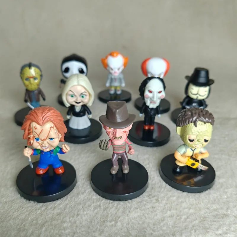 10pcs/set High Quality Horror Movie Characters V for Vendetta Chucky Freddy Jason Scary Saw PVC Action Figures Toys