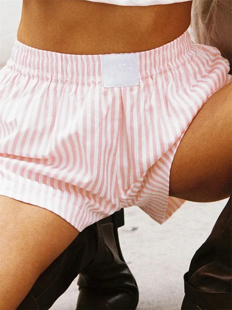 Frauen gestreifte lässige Shorts elastische Taille weites Bein kurze Hosen Sommer Streetwear für das tägliche Datum