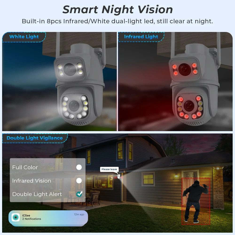 BESDER 8MP PTZ IP Camera Dual Screen Night Vision Auto Tracking CCTV Wifi Surveillance Camera Outdoor Security Protection iCSee