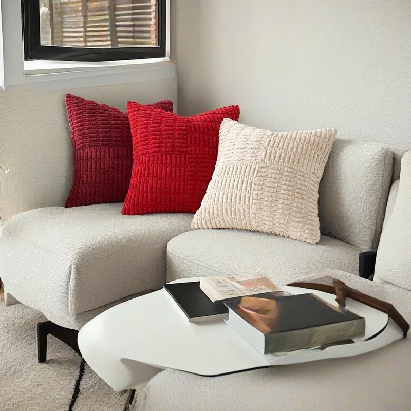 Farmhouse Splicing Corn Kernels Solid Color Home Bedside Bedroom Pillowcase Sofa Living Room Office Cushion Cover Red 45X45CM