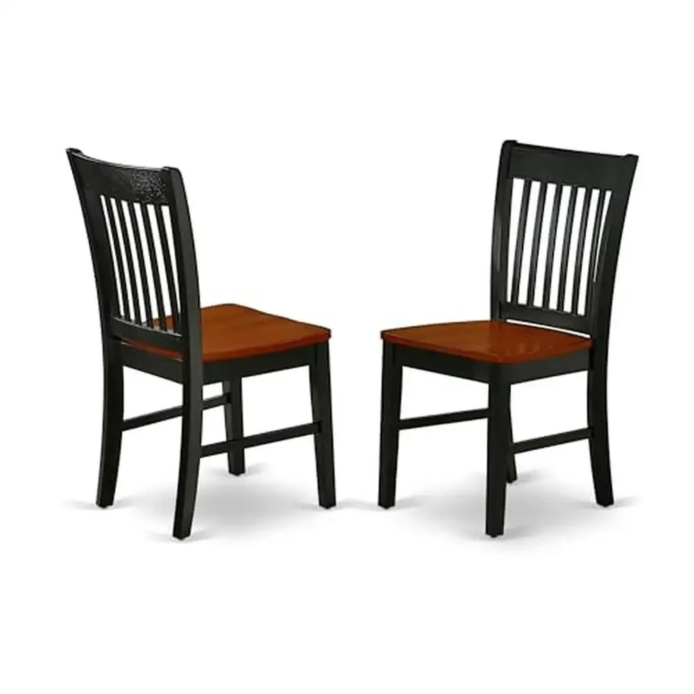 

Modern Asian Hardwood Dining Chairs Set of 2 Vertical Slat Back Kitchen Furniture Black & Cherry