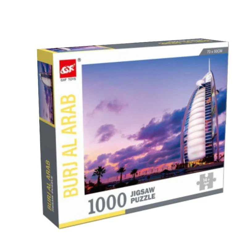 70*50cm Adult 1000pcs Difficult Jigsaw Puzzle Burj Al Arab Hotel Famous Landscape Stress Reducing Toys Decorative Paintings